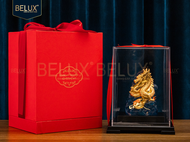 Tượng Thiên Long Cưỡi Bích Vân Dát Vàng 24k